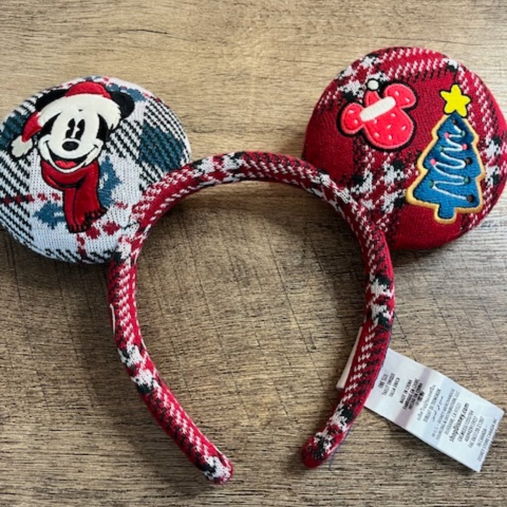 Disney Parks Mickey Christmas Plaid Ears Headband
